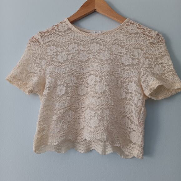 Topshop Lace Floral Short Sleeve Crop Top Cream 6 - Picture 2 of 7